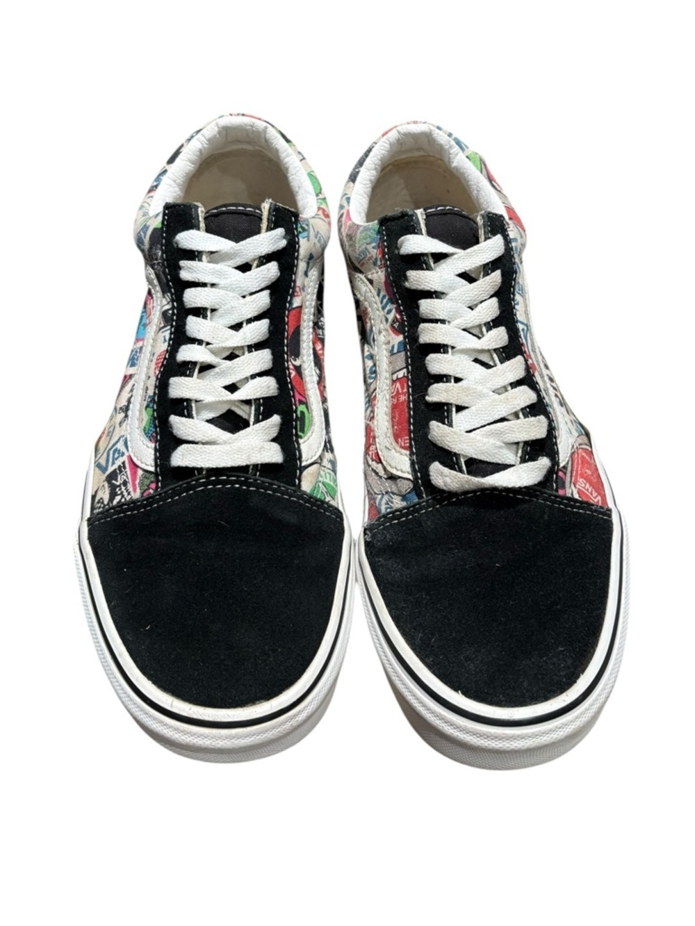 Vans Old Skool Multi Logo Sticker Print Black White Sneakers Size 11